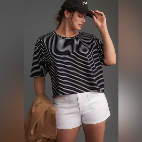 Anthropologie Tops - Maeve Cropped striped Tee, M (fits oversized)